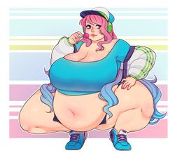 1girls bbw belly belly_overhang big_belly big_breasts breasts cherbit chubby fat female hat large_breasts lollipop navel original original_character overweight overweight_female pink_eyes pink_hair plump sneakers solo solo_female squatting thick_thighs