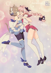 2boys animal_ears ass astolfo_(fate) bluethebone cat_ears crossover fate_(series) felix_argyle femboy girly male male_only panties re:zero_kara_hajimeru_isekai_seikatsu retro_artstyle thighhighs trap trap_on_trap yaoi