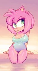 1girls amy_rose anthro big_breasts breasts cleavage female female_only green_eyes half-closed_eyes nitro pink_fur pink_hair sega smile solo sonic_(series) sonic_the_hedgehog_(series) swimsuit thighs