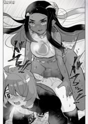 1boy 1futa age_difference aimaitei_umami allister_(pokemon) anal anal_sex ass ass_grab blush censored chastity chastity_cage chastity_device dark-skinned_futanari earrings fucked_in_chastity futa_is_bigger futa_on_male futadom futanari girly heavy_breathing japanese_text large_penis male male_chastity malesub monochrome motion_lines nessa_(pokemon) onion_(pokemon) penis penis_size_difference pokemon pokemon_ss steam stockings sweat