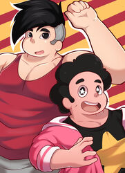 2boys clothed clothing duo fermrviper gay kaiko_(fermrviper) looking_at_viewer male male_only muscles muscular muscular_male smile steven_quartz_universe steven_universe yaoi