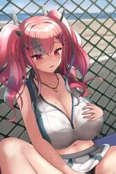 1girls 2:3 animated azur_lane bajima_shouhei bangs bare_shoulders big_breasts black_panties blue_sky bow bra bra_visible_through_clothes bremerton_(azur_lane) bremerton_(scorching-hot_training)_(azur_lane) chain-link_fence clothed clothed_female clothed_masturbation clothing crop_top crop_top_overhang day eyebrows_visible_through_hair female female_focus female_only fence fully_clothed grey_hair hair_between_eyes hair_bow hair_ornament hairclip heart heart_necklace hybrid_animation large_breasts live2d long_hair masturbation mole mole_under_eye mp4 multicolored_hair no_sound outdoors panties pink_hair shirt shorter_than_30_seconds sitting skirt sky sleeveless sleeveless_shirt solo solo_female sportswear spread_legs streaked_hair tagme tennis_outfit tied_hair tosaka_(tosaka0001) twintails two-tone_hair two-tone_shirt two-tone_skirt underwear vertical_video video x_hair_ornament