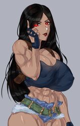 abs elyunae hotpants huge_breasts ingrid_genesis muscular_female original_character red_eyes