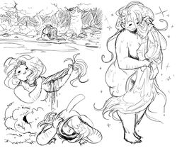 adventure_time animal_hood arm_hair bathing bunny_hood closed_eyes female fionna_the_human_girl genderswap_(mtf) glenngarth monochrome plump rule_63 sketch solo thick_thighs very_long_hair wet