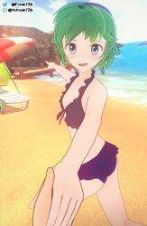 1girls 3d alternate_costume ass beach beach_chair big_ass bikini bikini_skirt black_bikini black_swimsuit blue_bikini blue_eyes blue_swimsuit breasts chair fefreak726 female female_focus fire_emblem fire_emblem:_the_blazing_blade green_hair happy holding_hands looking_at_viewer nino_(fire_emblem) nintendo ocean open_mouth outdoors pointing pov reaching_out sand small_breasts smile solo_focus swimsuit water