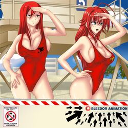 baywatch_(cosplay) baywatch_(franchise) beach big_breasts bleedor commission crossover erza_scarlet fairy_tail high_school_dxd lifeguard open_mouth red_hair rias_gremory swimsuit