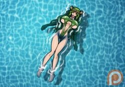 1girls ball_gag bondage collar hourglass_figure kid_icarus large_breasts nintendo palutena pool re-maker remaker swimming_pool swimsuit