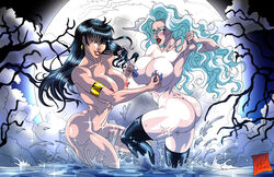 2020 2girls armaron big_breasts big_butt black_hair breasts butt chaos_comics crossover dark_hair female female_only huge_breasts lady_death large_breasts long_hair multiple_girls nipple_pinch nipple_tweak nipples no_bra no_panties nude nude_female pulling_hair thighhighs titty_twister vampire vampirella vampirella_(character) white_hair yuri