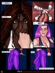 1futa 1girls 2020 big_penis biting_lip blue_eyes blue_nails brown_eyes brown_hair bulge cameltail comic dark-skinned_female dark_skin erection_under_clothes erection_under_clothing female finger_sucking freckles futanari getting_erect gym intersex lesbian long_hair male muscular_arms muscular_dickgirl muscular_futanari muscular_intersex muscular_legs muscular_thighs original_character pink_hair sports_bra sweaty text tongue villainous_muse white_skin yoga_pants