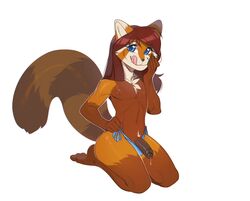 :d ailurid anthro blue_eyes brown_body brown_fur clothed clothing crossdressing eihman foreskin fur genitals girly hair hi_res kneeling male mammal orange_body orange_fur panties penis red_body red_fur red_hair red_panda side-tie_panties sixfour_(character) smile solo underwear white_body white_fur