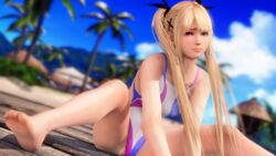 1girls 3d 3d_(artwork) beach blonde_hair cute dead_or_alive dead_or_alive_6 female leotard light-skinned_female marie_rose one-piece_swimsuit solo solo_female solo_focus speedo spread_legs swimsuit twintails x-kx_(artist) young