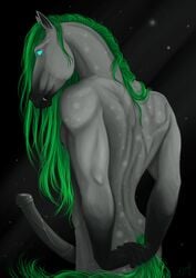 absurd_res alexandradane anatomically_correct anatomically_correct_genitalia animal_dildo animal_genitalia animal_penis animal_sex_toy anthro dildo equid equine equine_dildo equine_penis genitals green_hair hair hi_res horse kelpie male male_only mammal muscular muscular_anthro penis sex_toy