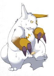 anthro balls belly bodily_fluids censored genitals kemono male nintendo overweight overweight_anthro overweight_male penis pokémon_(species) pokemon pokemon_(species) sigenoya simple_background solo sweat takosen takotyutyu video_games white_background zangoose