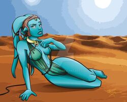 beach blue_eyes blue_skin curvy dancer dancer_outfit desert femsub harem_girl harem_outfit hawkstone headdress leash medium_breasts outdoors sand slave slave_collar slave_outfit slavegirl star_wars submissive_female sun tatooine twi'lek voluptuous watermark