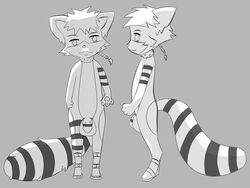 4:3 anthro cute_face ear_piercing fan_character flaccid genitals hi_res hybrid male male_only monochrome mrschllyay neelo_(mrschllyay) penis piercing solo