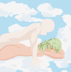 1boy animated clouds curvy female gif green_hair jayking male original_character pixel_art sky yellow_eyes