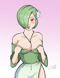 1girls breasts claraspregs green_hair large_breasts oc red_eyes solo_female