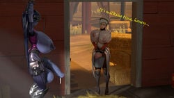 3d balls_expansion blizzard_entertainment futanari horsecock horsecock_futanari huge_breasts huge_cock huge_penis huge_testicles mercy overwatch precum source_filmmaker testicle_growth text thick_penis thick_thighs veiny_penis veiny_testicles widowmaker zccblp