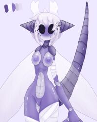 bandages breasts dragonfly fan_character female female_only hair_bows hollow_knight horns insect_girl monster_girl nude nude_female original_character purple_hair purple_nipples pussy short_hair swampmaggot tail