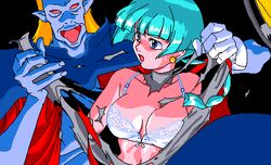 1girls 2boys 90s alien arru bangs blonde_hair blue_eyes blue_hair blue_skin bodysuit bra braid breasts cape clothing dor earrings eyebrows_visible_through_hair fangs female game_cg gloves jewelry lingerie long_hair long_ponytail looking_at_another lowres male matching_hair/eyes medium_breasts monster multiple_boys navel no_pupils open_mouth pointy_ears ponytail red_cape red_sclera short_hair silvier single_braid single_glove smile sogna surprised tied_hair tongue torn_bodysuit torn_clothes underwear viper_(series) viper_v8 white_bra white_gloves