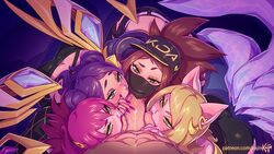 1boy 4girls abs ahri akali animal_ears animal_eyes ass_cleavage big_penis blacklight blonde_hair blush brown_hair butt_crack chinstrap clothed clothed_sex collaborative_fellatio evelynn eyelashes eyeshadow face_markings faceless_male fellatio fellatio_under_mask female female_focus fivesome fox_ears group_sex half-closed_eyes k/da_ahri k/da_akali k/da_evelynn k/da_kai'sa k/da_series kai'sa kajinman league_of_legends lipstick lipstick_mark lipstick_on_balls lipstick_on_penis looking_at_viewer looking_pleasured male male/female male_pov mask multi_tail multiple_girls muscular_male naughty_face oral oral_sex pink_hair pink_lipstick purple_hair purple_lipstick quadruple_fellatio rainbow_party straight sucking_testicles tail tails teamwork