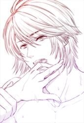 1boy 1girls age_difference aged_up artist_request eclair_farron faceless_female female final_fantasy final_fantasy_xiii hand_on_mouth hope_estheim licking_hand looking_at_partner male_focus monochrome saliva tagme wet