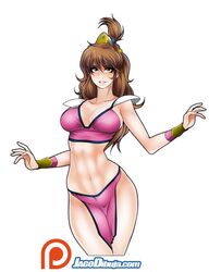 1girls arabian_clothes belly belly_dancer bracelet brown_hair captain_n_the_game_master cleavage clothing female fit_female green_eyes harem_outfit jago_dibuja large_breasts loincloth looking_at_viewer navel princess_lana royalty shoulder_pads tiara voluptuous