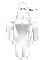 bedsheet_ghost big_breasts ghost_costume ghost_girl halloween_costume horror huge_breasts large_breasts monster monster_girl nipple_bulge saya_(twrlare) text twrlare