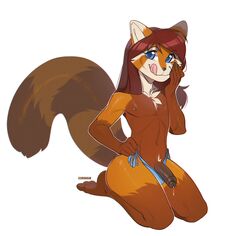 2020 5_fingers ailurid anthro blue_eyes brown_hair digital_media_(artwork) eihman fingers girly hair kneeling looking_at_viewer male mammal red_panda sitting smile solo toes tongue