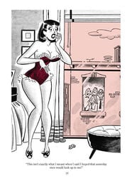 1girls 4boys bedroom_setting black_hair black_lips black_lipstick corset dan_decarlo embarrassed female leotard peeping shocked_expression strapless_leotard underwear voyeur voyeurism window