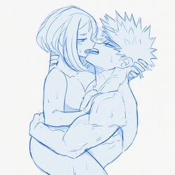 1boy 1boy1girl 1girls breasts cowgirl_position female_on_top katsuki_bakugou kissing kissing_while_penetrated my_hero_academia nipples ochako_uraraka sex straddling straight superevey sweat teenage_girl teenager