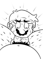 2boys black_and_white blowjob deepthroat digital_media_(artwork) fellatio gay hairy male male_only mario mario_(series) monochrome moustache nintendo no_color oral oral_sex penis pubes salad_pervert yaoi