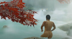 1boy acer_palmatum ass big_ass dat_ass edit ghost_of_tsushima hot_spring jin_sakai large_ass male male_only naked outdoors solo sucker_punch_productions