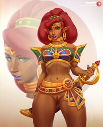 1girls abs big_breasts big_clitoris breasts breath_of_the_wild clitoris dark-skinned_female dark_skin female female_only gerudo hairless_pussy hips lips looking_at_viewer plump_labia pussy rino99 solo tan-skinned_female tan_skin the_legend_of_zelda thick_thighs thighs urbosa wide_hips