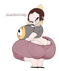 ass_cleavage big_ass big_breasts big_butt bulumble-bee butt_crack forehead frogface_(bulumble-bee) glasses huge_ass huge_breasts huge_butt looking_back multicolored_hair original original_character short_hair shortstack smug squatting thick_thighs thong