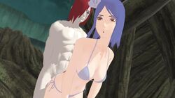 1boy 1girls akatsuki_(naruto) bikini blue_hair female hair_flower konan male nagato nagato_uzumaki naruto naruto_shippuden nude nude_male orange_eyes red_hair sex short_hair straight tbomb100