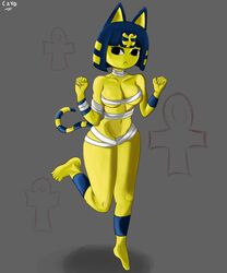 2020 animal_crossing ankha big_breasts blue_hair breasts cayo_(artist) cleavage nintendo self_upload yellow_skin