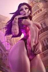 1girls 3d blizzard_entertainment breasts collar earrings female female_only forceballfx overwatch patreon purple_skin ring small_breasts solo_female tagme widowmaker