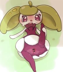 ambiguous_fluids bodily_fluids censor_bar censored cum female genital_fluids genitals hi_res humanoid leaking lying nintendo no_humans not_furry pokémon_(species) pokemon pussy solo steenee sweat video_games 栄口おかりな