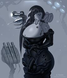 1futa 2d 3_fingers alien alien_futanari alien_nurse balls bangs black_hair curvy eleonore era_(xianetta) futa_only futa_sans_pussy futanari greyscale humanoid long_hair medical medical_instrument monster_girl penis plump robot rubber rubber_suit solo standing thick thick_thighs voluptuous voluptuous_futanari wide_hips xianetta