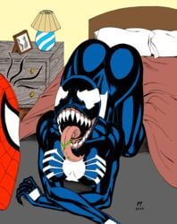 1boy 1boy1girl 1girls 2007 alien all_fours apple_butt ass bed bedroom big_breasts breasts bust busty butt butterface chris_foulkes female female_focus huge_breasts large_breasts long_tongue male marvel marvel_comics mouth mouth_open nipples open_mouth peter_parker round_ass she-venom smooth_skin solo_focus spider-man spider-man_(series) straight symbiote teeth tongue tongue_out