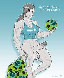 1futa abs balls big_breasts big_penis breasts cleavage dickgirl futa_only futanari large_breasts looking_at_viewer muscles muscular muscular_futanari penis solo solo_futa testicles tridark wii_fit wii_fit_trainer