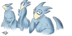 2:1 anthro avian beak eye_bags female golduck joushi mature_female nintendo pinup pokémon_(species) pokemon pose slightly_chubby solo thick_tail thick_thighs tired video_games wet