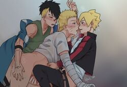 3boys age_difference anal anal_sex arched_back ass ass_grab bandage bandaged_arm bandages bent_over black_eyes black_hair blonde_hair blue_eyes blush boruto:_naruto_next_generations bottomless censored cheating cheating_husband clothed clothed_sex clothing cum cum_drip cumdrip dilf dripping_cum ear_piercing earrings ejaculation erection father_and_son french_kiss french_kissing from_behind from_behind_position fully_clothed gay hand_on_ass incest jacket kawaki male male/male male_only male_penetrating mature mature_male naruto naruto_(series) netorare no_panties ntr older_male older_man_and_younger_boy open_mouth pa3_100 pale-skinned_male pale_skin penetration penis piercing piercings saliva saliva_string short_hair small_dom_big_sub sweat sweatdrop t-shirt tank_top threesome uzumaki_boruto uzumaki_naruto whisker_markings whiskers yaoi yellow_hair younger_male