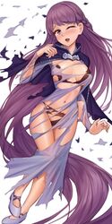 1girls awan0918 black_bra black_panties bra breasts cleavage clothing_damage covered_nipples curvy dress female female_only fire_emblem fire_emblem:_the_binding_blade long_hair manakete medium_breasts nintendo one_eye_closed panties partially_clothed partially_nude purple_eyes purple_hair ripped_clothing solo solo_female sophia_(fire_emblem) torn_clothes very_long_hair