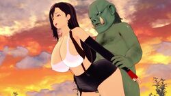 1boy 1girls 3d ahe_gao ahegao animated arm_grab arms_held_back bald big_breasts black_fingernails black_skirt bouncing_breasts breasts breasts_bigger_than_head brown_hair cleavage clouds compression_sleeve doggy_style doggystyle earrings erect_nipples erect_nipples_under_clothes evening fat_man female final_fantasy final_fantasy_vii forced fucked_silly gloves green_skin half-closed_eyes holding huge_breasts human human_female interspecies koikatsu large_ass large_breasts leaning_forward leather_skirt light-skinned_female light_skin looking_up male male/female miniskirt monster no_sound open_mouth orc orc_male orgasm orgasm_face panties patreon ponytail red_eyes revealing_clothes scar scar_across_eye sex short_skirt skirt skirt_up sky suspenders takeo92 tank_top tifa_lockhart tight_clothing tongue tongue_out tusks uncensored video white_top wide_hips