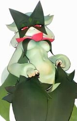 animated fur generation_9_pokemon gif green_hair green_skin meowscarada pokemon pokemon_(species) pokemon_sv solo yuio