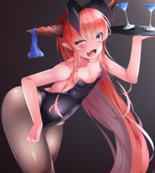 animal_ears armpits ass bare_arms bare_shoulders breasts bunny_ears bunnysuit buta_(uhoiiotoko) long_hair pantyhose small_breasts smile suika_ibuki thick_thighs touhou