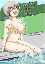 1girls bikini bikini_malfunction d_mew female huge_breasts lost_clothes nipple nipple_slip pool poolside splashing uzaki-chan_wa_asobitai! uzaki_hana wardrobe_malfunction