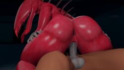 3d animated ass cowgirl_position cum_in_pussy human_penetrating male_penetrating monster_girl mp4 red_body scp-939 scp_foundation sound teratophilia tongue_out video